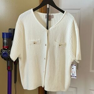 Zara Cream Textured Button-Up Cardigan